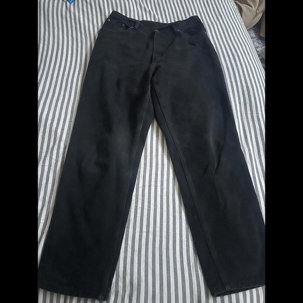 LL Bean Jeans Denim Sz 14 Double Relaxed Fit Straight Leg Black Women Regular